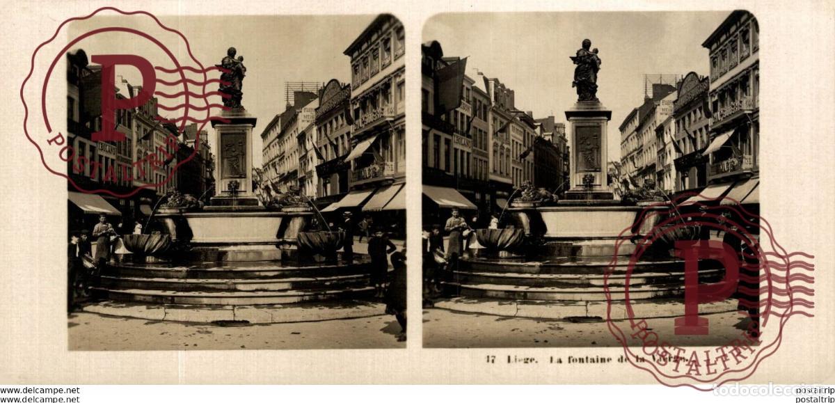 Alte Fotografie: BELGICA BELGIE. LIEGE. LA FONTAINE DE LA VIERGE. -ESTEREOSCOPICA - ST&Eacute;R&Eacute;OSCOPIQUE - STEREOSCOPIC