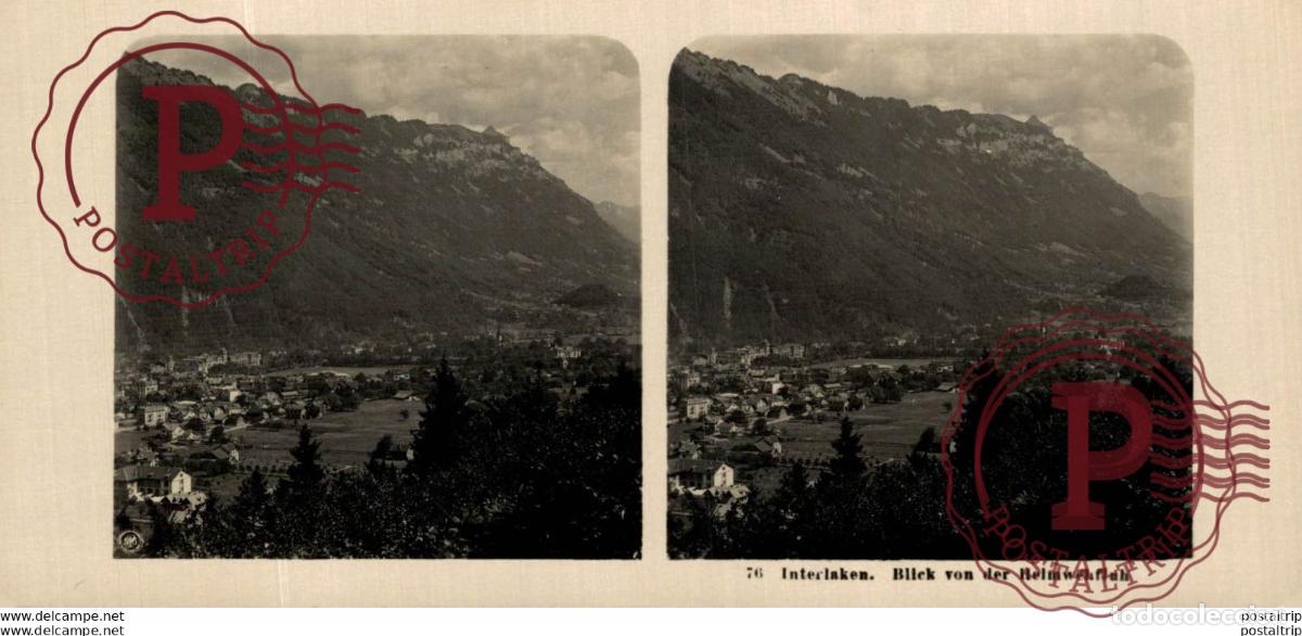 Alte Fotografie: SUIZA SWITZERLAND. INTERLAKEN. BLICK VON DER HELMWEHFLUH. -ESTEREOSCOPICA - ST&Eacute;R&Eacute;OSCOPIQUE - STEREO