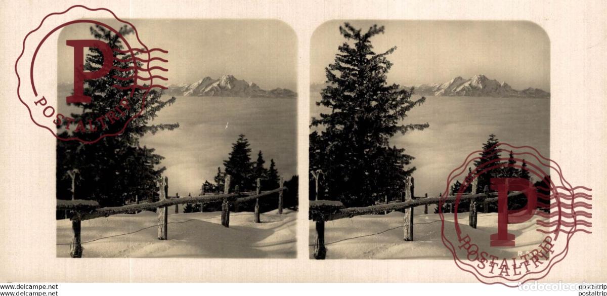 Alte Fotografie: SUIZA SWITZERLAND. RIGI-FIRST MIT PILATUS. -ESTEREOSCOPICA - ST&Eacute;R&Eacute;OSCOPIQUE - STEREOSCOPIC