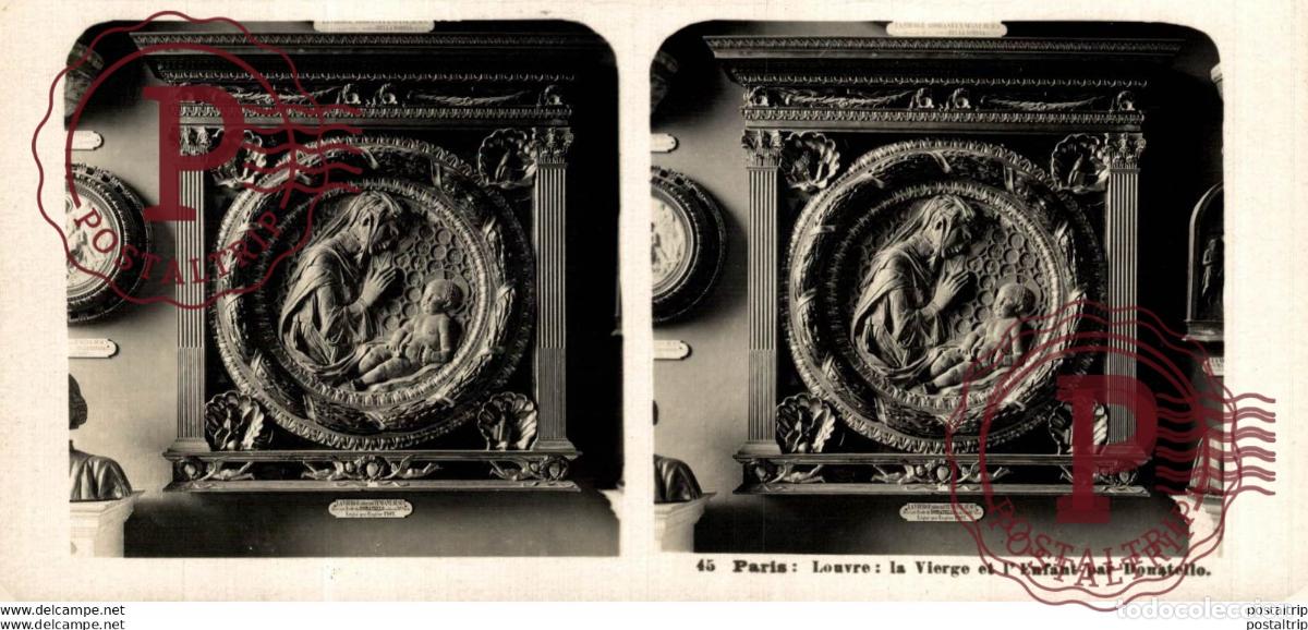 Alte Fotografie: 45 Paris: Louvre, La Vierge et LEnfant par Donatello. ESTEREOSCOPICA. ST&Eacute;R&Eacute;OSCOPIQUE. STEREOSCOPIC