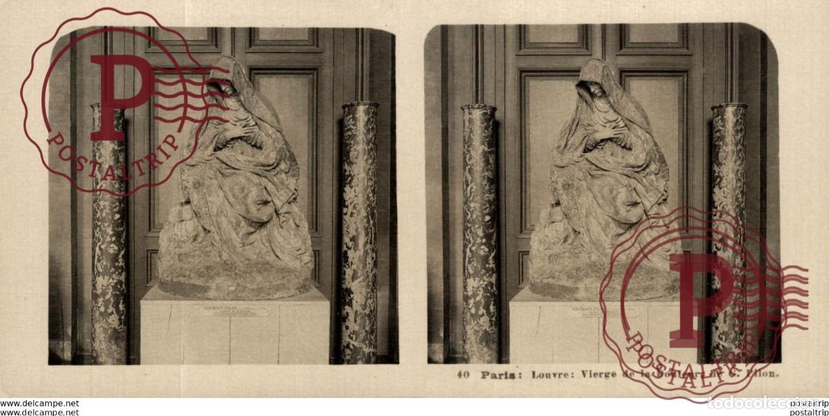 Alte Fotografie: 40 Paris: Louvre, Vierge de la Donieur, de G. Pilon. ESTEREOSCOPICA. ST&Eacute;R&Eacute;OSCOPIQUE. STEREOSCOPIC