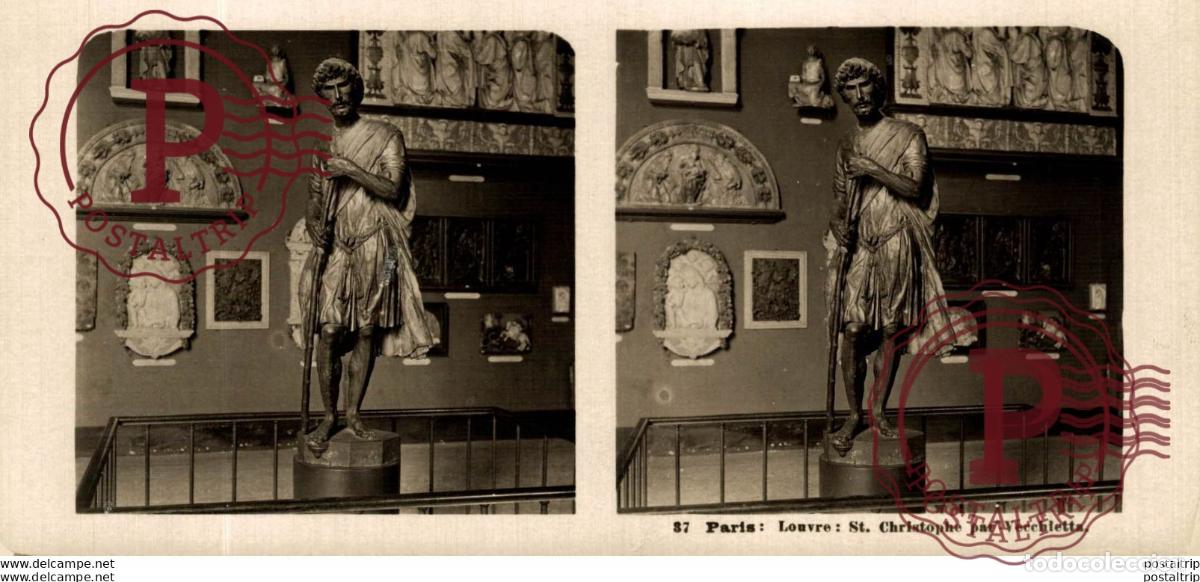 Alte Fotografie: 37 Paris: Louvre, St. Christophe par Veccchietta. ESTEREOSCOPICA. ST&Eacute;R&Eacute;OSCOPIQUE. STEREOSCOPIC