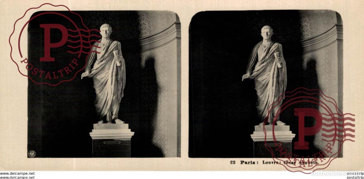 Alte Fotografie: 23 Paris: Louvre, C&eacute;sar Auguste. ESTEREOSCOPICA. ST&Eacute;R&Eacute;OSCOPIQUE. STEREOSCOPIC