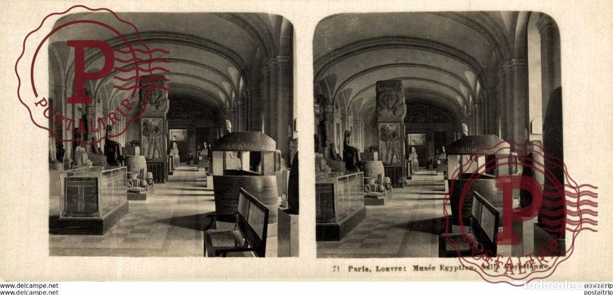 Fotograf&iacute;a antigua: 71 Paris, Louvre: Mus&eacute;e Egyptien, Salle Egyptienne. ESTEREOSCOPICA. ST&Eacute;R&Eacute;OSCOPIQUE. STEREOSCOPIC