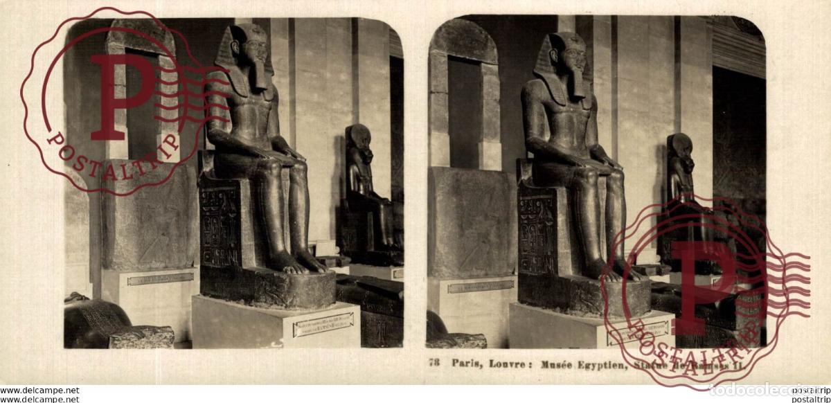 Fotograf&iacute;a antigua: 78 Paris, Louvre: Mus&eacute;e Egyptien, Statue de Ramses II. ESTEREOSCOPICA. ST&Eacute;R&Eacute;OSCOPIQUE. STEREOSCOPIC