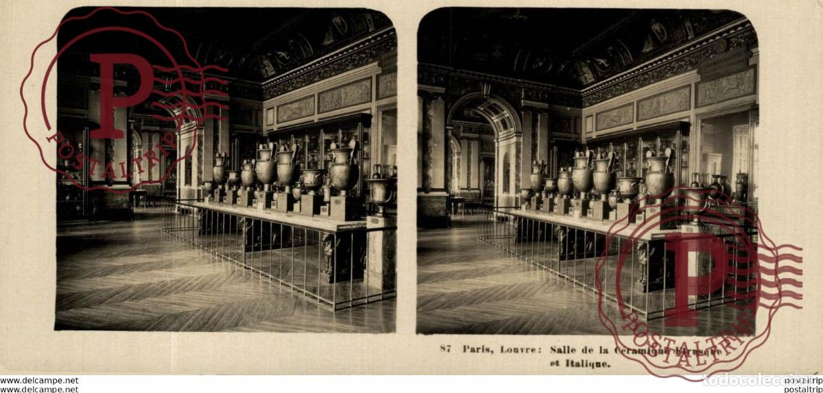 Fotograf&iacute;a antigua: 87 Paris, Louvre: Salle de la C&eacute;ramique Etrusque et Italique. ESTEREOSCOPICA. ST&Eacute;R&Eacute;OSCOPIQUE. STERE