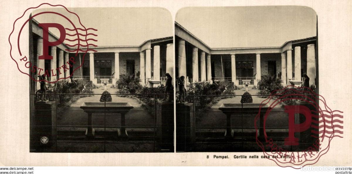 Fotograf&iacute;a antigua: 8 Pompei,Cortile nella casa del Vetti. ESTEREOSCOPICA. ST&Eacute;R&Eacute;OSCOPIQUE. STEREOSCOPIC