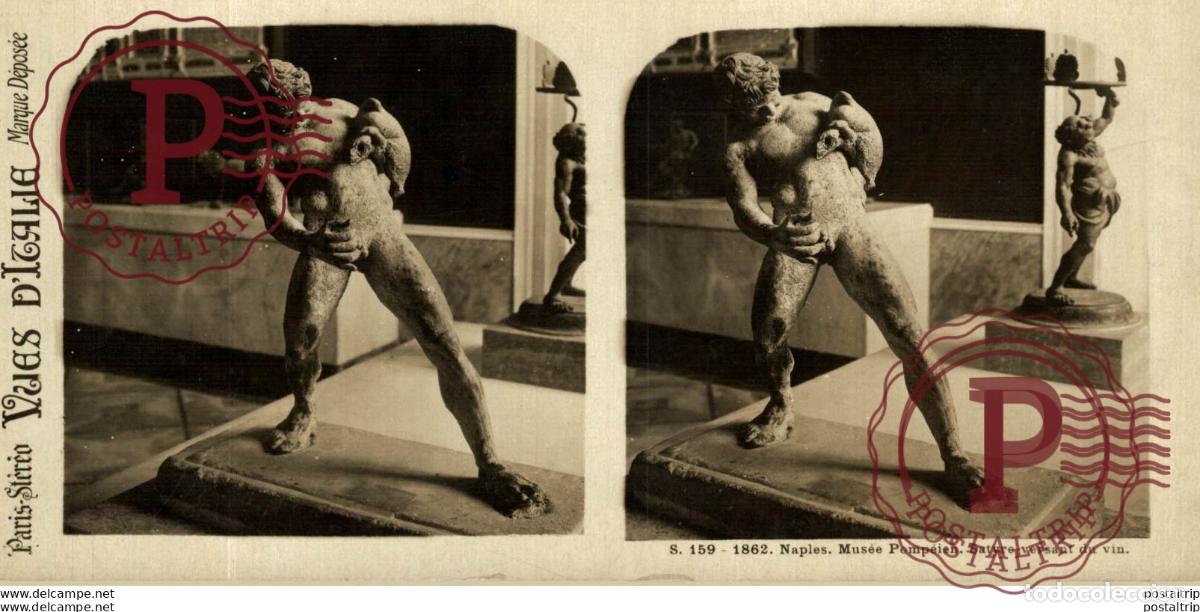 Fotograf&iacute;a antigua: s. 159 - 1862 Naples, Mus&eacute;e Pomp&eacute;ien, Satyre versant du vin. ESTEREOSCOPICA. ST&Eacute;R&Eacute;OSCOPIQUE. STEREO