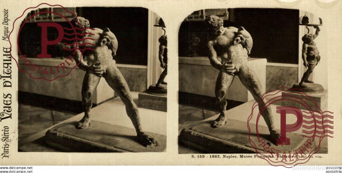 Fotograf&iacute;a antigua: s. 159 - 1862 Naples, Mus&eacute;e Pomp&eacute;ien, Satyre versant du vin. ESTEREOSCOPICA. ST&Eacute;R&Eacute;OSCOPIQUE. STEREO