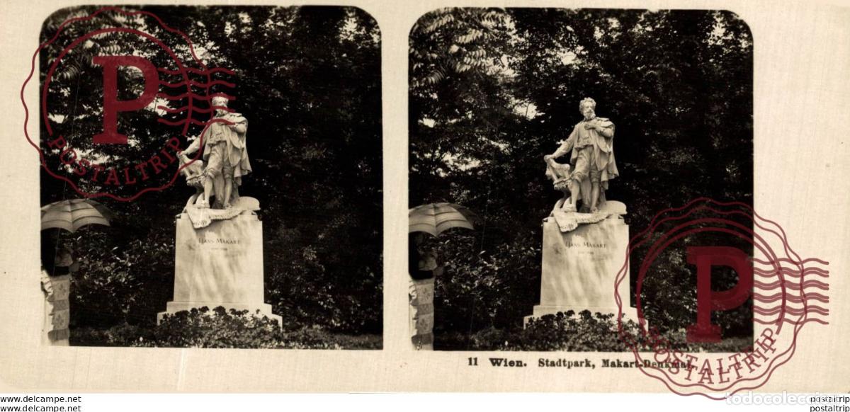 Fotograf&iacute;a antigua: 11 Wien Stadtpark, Makart-Denkmal. ESTEREOSCOPICA. ST&Eacute;R&Eacute;OSCOPIQUE. STEREOSCOPIC