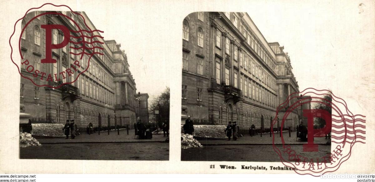 Fotograf&iacute;a antigua: 21 Wien. Karlsplatz, Technikum. ESTEREOSCOPICA. ST&Eacute;R&Eacute;OSCOPIQUE. STEREOSCOPIC