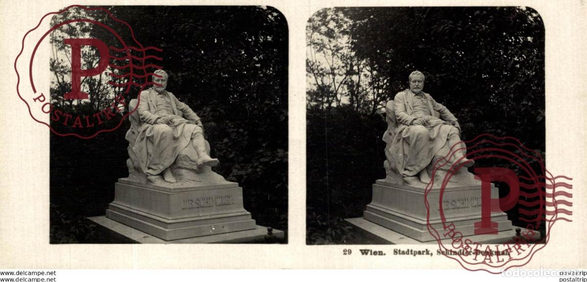 Fotograf&iacute;a antigua: 29 Wien. Stadtpark, Schindler-Denkmal. ESTEREOSCOPICA. ST&Eacute;R&Eacute;OSCOPIQUE. STEREOSCOPIC