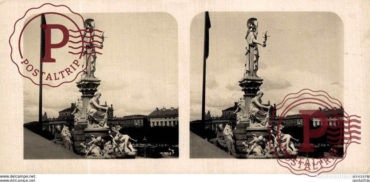 Fotograf&iacute;a antigua: 1027 Wien. Minervagruppe vor dem Parlament. ESTEREOSCOPICA. ST&Eacute;R&Eacute;OSCOPIQUE. STEREOSCOPIC