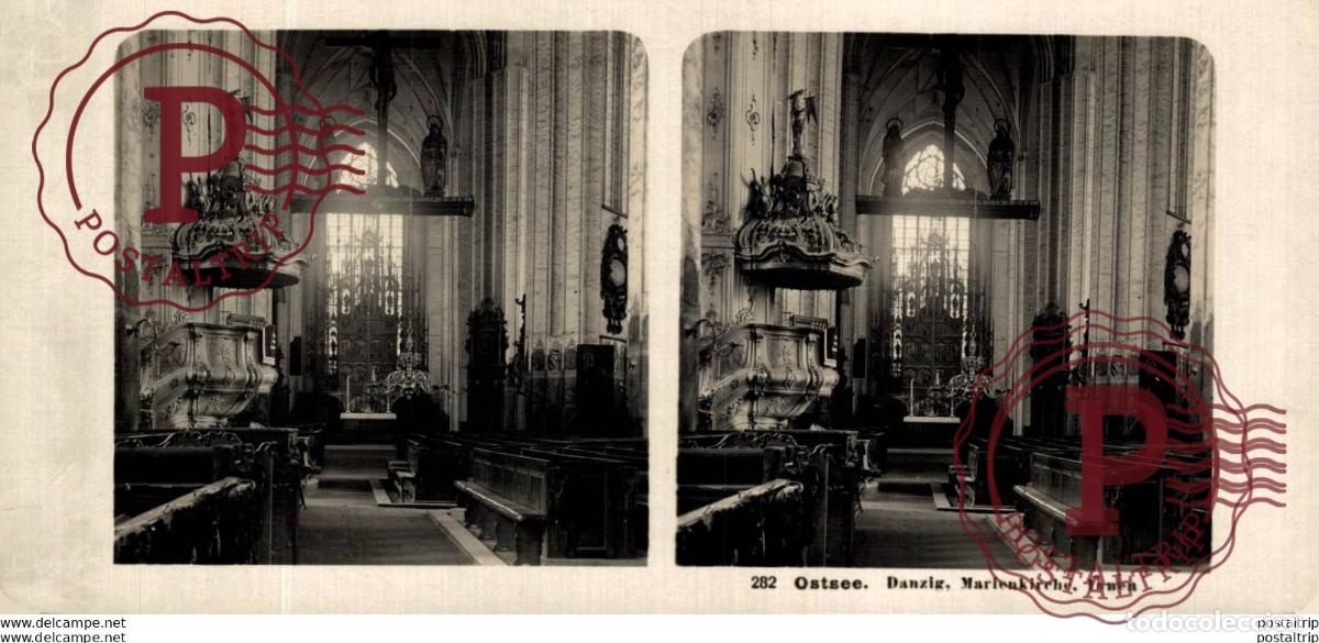 Fotograf&iacute;a antigua: 282 Ostsee, Danzing, Marienkirche, Innen. ESTEREOSCOPICA. ST&Eacute;R&Eacute;OSCOPIQUE. STEREOSCOPIC