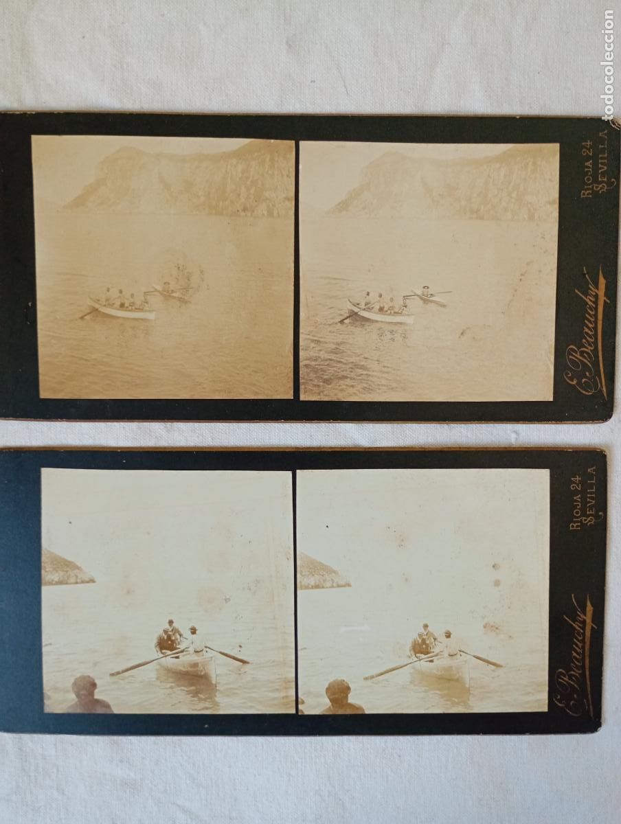 Fotograf&iacute;a antigua: Lote de dos fotograf&iacute;as estereosc&oacute;picas. E. Beauchy. Barcas en el mar.
