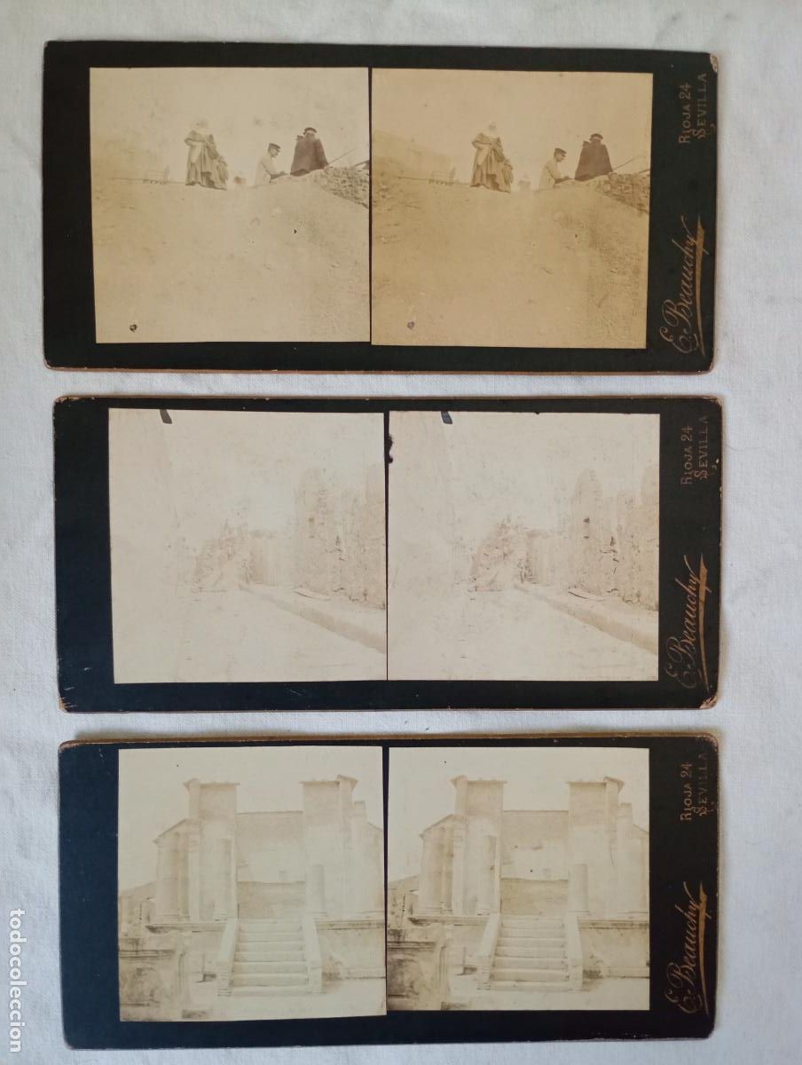 Fotograf&iacute;a antigua: Lote de dos fotograf&iacute;as estereosc&oacute;picas. E. Beauchy. Pompeya. Italia.