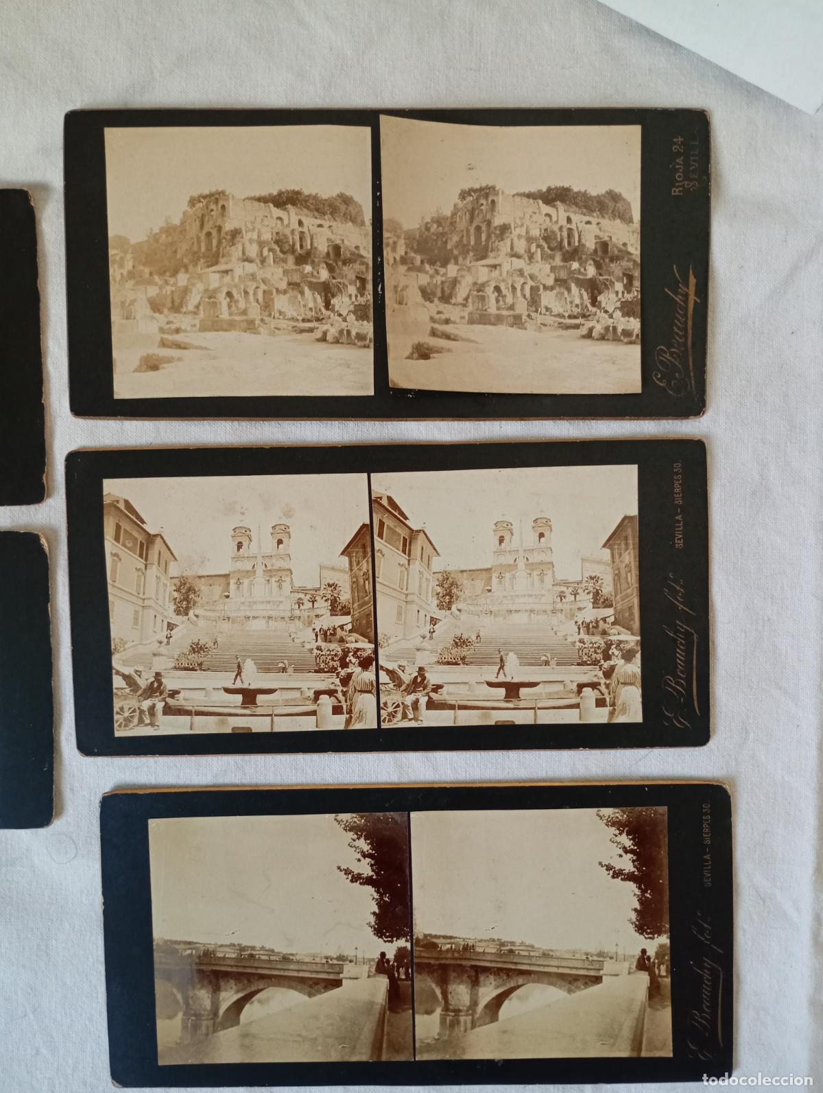Fotograf&iacute;a antigua: Lote de cinco tarjetas dobles fotograf&iacute;as estereosc&oacute;picas. E. Beauchy. Roma. Italia.
