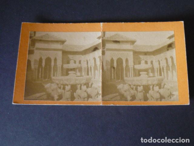 Alte Fotografie: GRANADA ALHAMBRA PATIO DE LOS LEONES VISTA ESTEREOSCOPICA SIGLO XIX