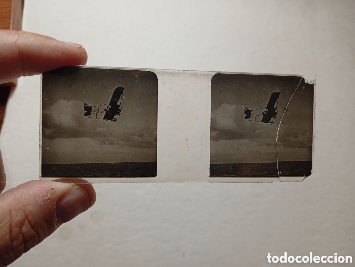 Fotografia antica: Cristal estereosc&oacute;pico avi&oacute;n principios XX probablemente 1919-1920 Barcelona
