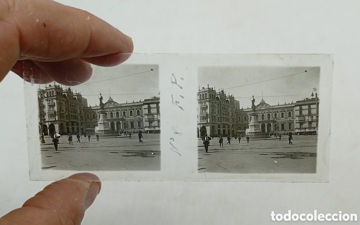 Fotografia antica: Cristal estereosc&oacute;pico vista plaza Zaragoza a&ntilde;os 20