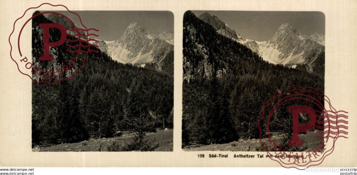 Photographie ancienne: 129 S&uuml;d-Tirol, Anthoitzer Tal mit dem Hochgall. ESTEREOSCOPICA. ST&Eacute;R&Eacute;OSCOPIQUE. STEREOSCOPIC