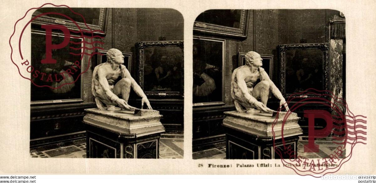 Fotograf&iacute;a antigua: 28 Firenze, Palazzo Uffizi, La tribuna: Larrotatore. ESTEREOSCOPICA. ST&Eacute;R&Eacute;OSCOPIQUE. STEREOSCOPIC