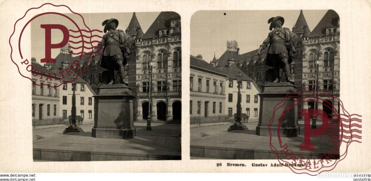 Antique Photography: 26 Bremen, Gustav Adolf-Denkmal. ESTEREOSCOPICA. ST&Eacute;R&Eacute;OSCOPIQUE. STEREOSCOPIC