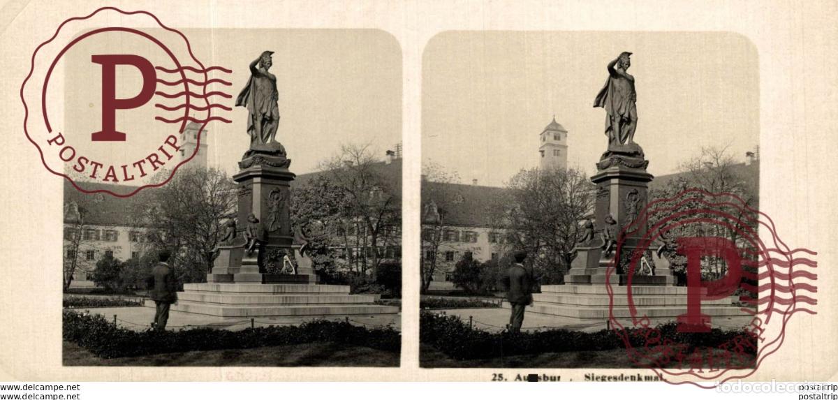 Photographie ancienne: 25 Augsburg Siegesdenkmal. ESTEREOSCOPICA. ST&Eacute;R&Eacute;OSCOPIQUE. STEREOSCOPIC