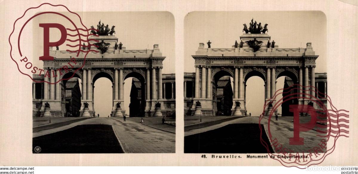 Photographie ancienne: 55 Bruxelles, Monument de Cinquantenaire. ESTEREOSCOPICA. ST&Eacute;R&Eacute;OSCOPIQUE. STEREOSCOPIC