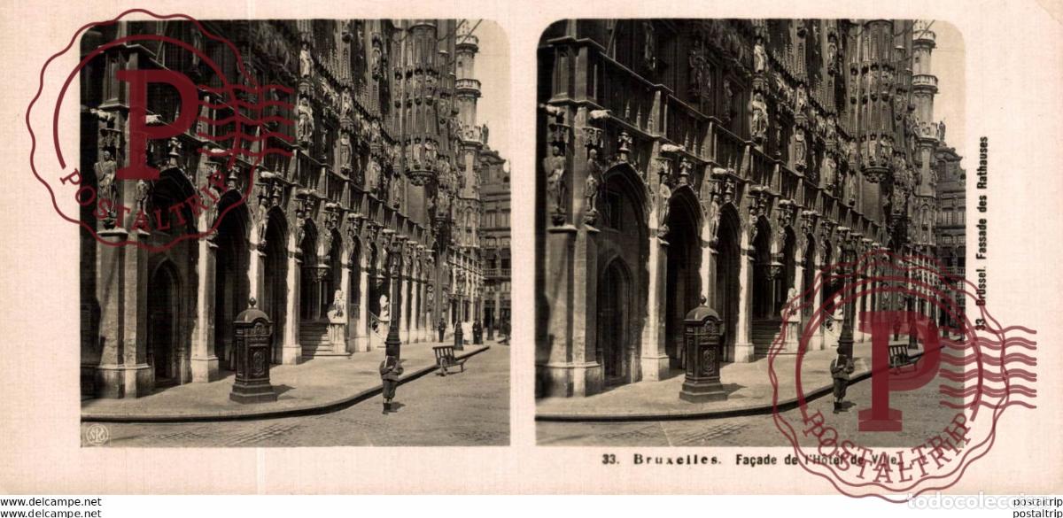 Photographie ancienne: 33 Bruxelles, Fa&ccedil;adde de lH&ocirc;tel de Ville. ESTEREOSCOPICA. ST&Eacute;R&Eacute;OSCOPIQUE. STEREOSCOPIC