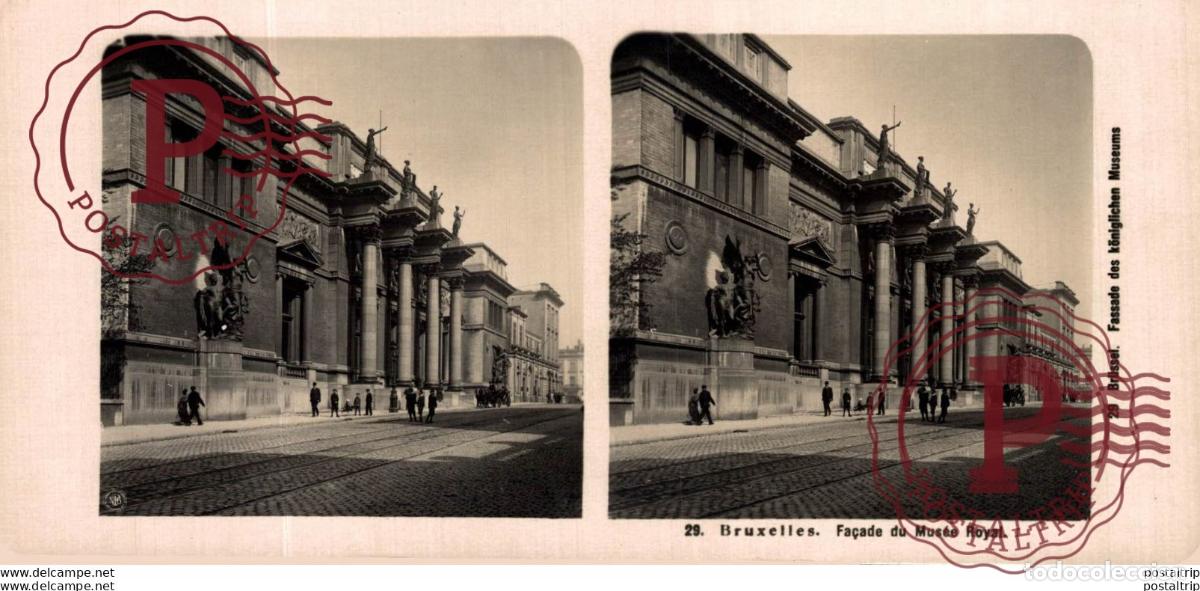 Alte Fotografie: 29 Bruxelles, Fa&ccedil;adde du Mus&eacute;e Royal. ESTEREOSCOPICA. ST&Eacute;R&Eacute;OSCOPIQUE. STEREOSCOPIC