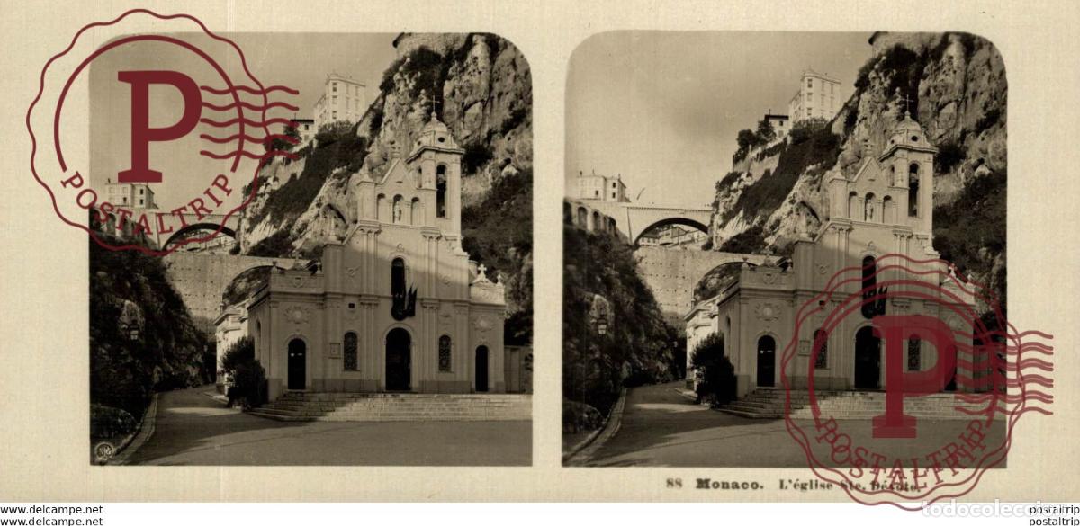 Alte Fotografie: 88 Monaco Leglise Ste. D&eacute;vote. ESTEREOSCOPICA. ST&Eacute;R&Eacute;OSCOPIQUE. STEREOSCOPIC