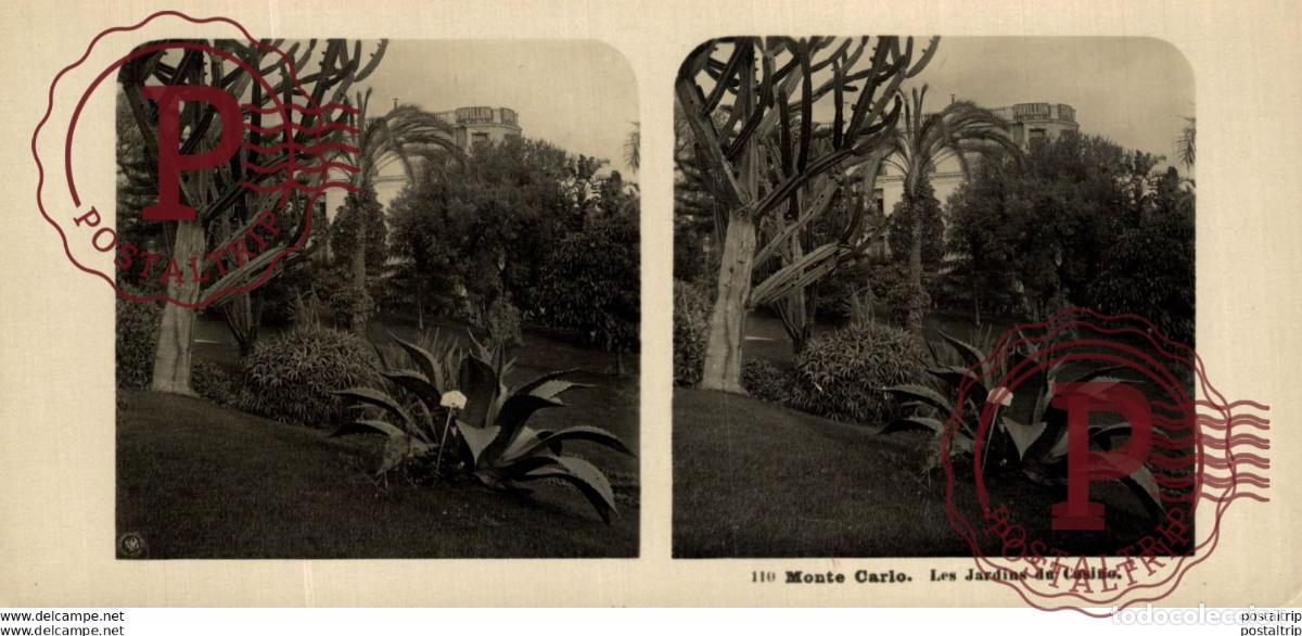 Photographie ancienne: 110 Monte Carlo, Les Jardins du Casino. ESTEREOSCOPICA. ST&Eacute;R&Eacute;OSCOPIQUE. STEREOSCOPIC