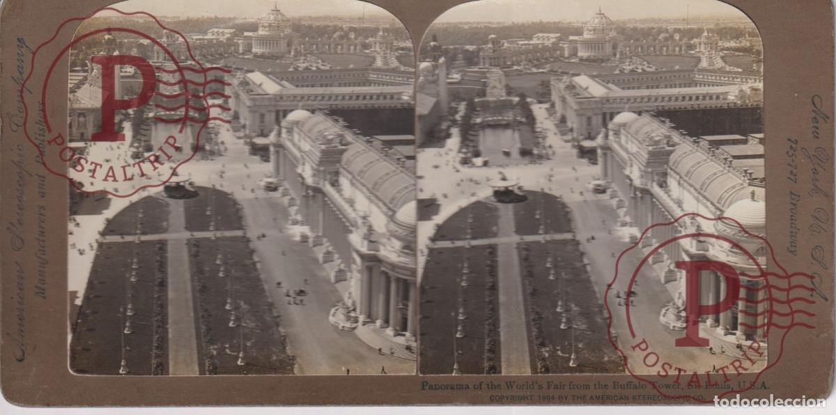 Photographie ancienne: USA. ST LOUIS. PANORAMA OF THE WORLDS FAIR FROM THE BUFFALO TOWER. ESTEREOSCOPICA. AMERICANS STEREO