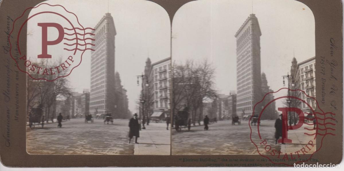 Alte Fotografie: USA. NY FLATERON BUILDING. ESTEREOSCOPICA AMERICANS STEREOSCOPIC +-18X9CM