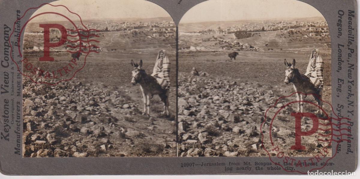 Photographie ancienne: JERUSALEM FROM MT SCOPUS AT THE NORTHEAST SHOWING. ESTEREOSCOPICA STEREOSCOPIC +-18X9CM