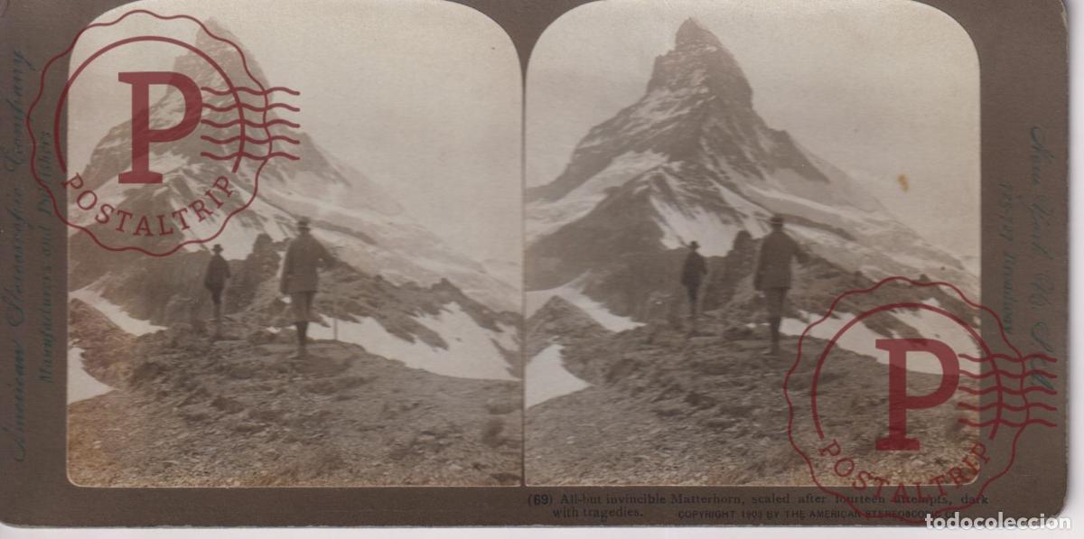 Photographie ancienne: SWITZERLAND. ALL BUR INVINCIBLE MATTERHORN, SCALED AFTER FOURTEEN ATTEMPTS. ESTEREOSCOPICA STEREOSCO