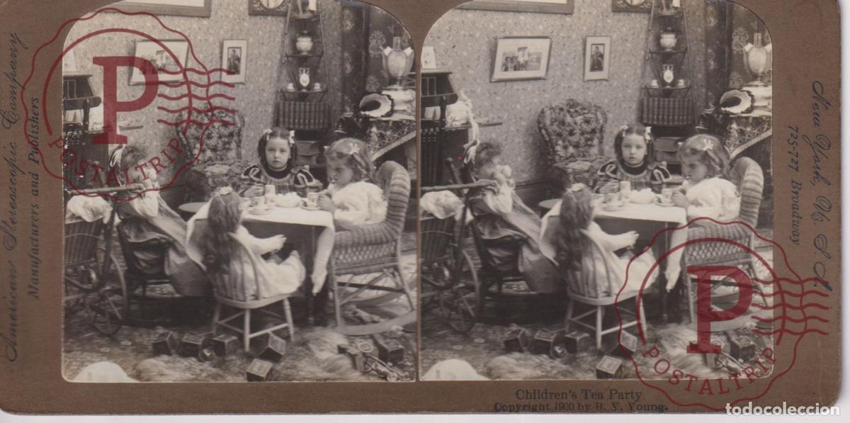 Fotograf&iacute;a antigua: CHILDREN TEA PARTY. ESTEREOSCOPICA STEREOSCOPIC +-18X9CM