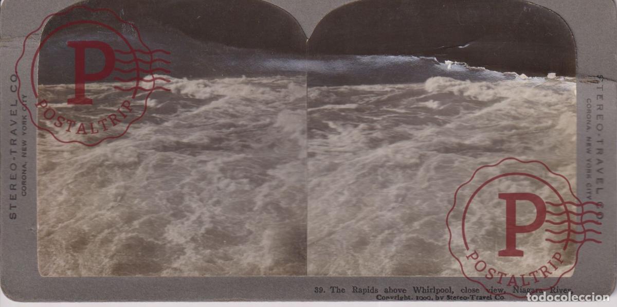 Fotograf&iacute;a antigua: THE RAPIDS SHOW WHIRLPOOL. NIAGARA RIVER. DA&Ntilde;ADA. DAMAGE. ETAT. ESTEREOSCOPICA STEREOSCOPIC +-18X9CM