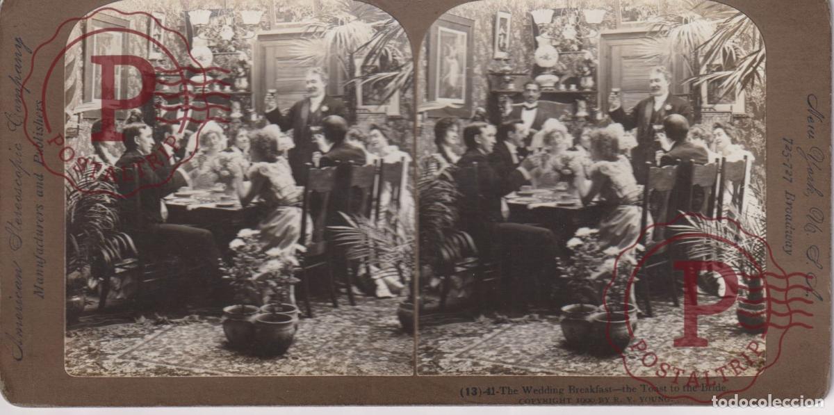 Fotograf&iacute;a antigua: THE WEDDING BREAKFAST THE TOAST TO THE BRIDE. ESTEREOSCOPICA STEREOSCOPIC +-18X9CM