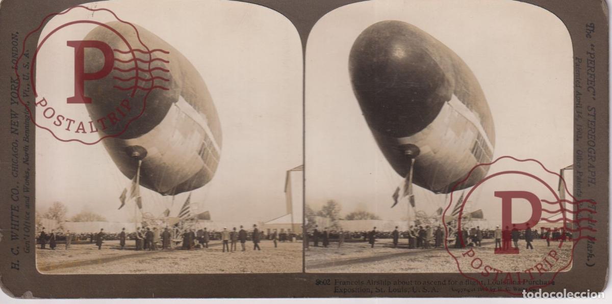Fotograf&iacute;a antigua: FRANCOIS AIRSHIP ABOUT TO ASCEND FOR FLIGHT LOUISIANA PURCHASE EXPOSITION ST LOUIS ESTEREOSCOPICA ST