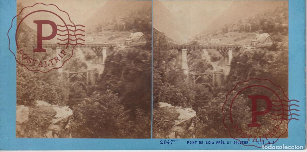 Fotograf&iacute;a antigua: FRANCIA. FRANCE. PONT DE SCIA PRES ST SAUVEUR. ESTEROSCOPICA ST&Eacute;R&Eacute;OSCOPIQUE STEREOSCOPIC +- 17.5X9CM