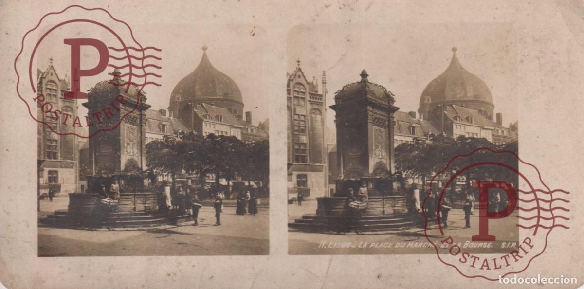 Fotograf&iacute;a antigua: BELGICA. BELGIUM. BELGIQUE. LIEGE. PLACE DU MARCHE ET LA BOURSE. ESTEROSCOPICA ST&Eacute;R&Eacute;OSCOPIQUE STEREO