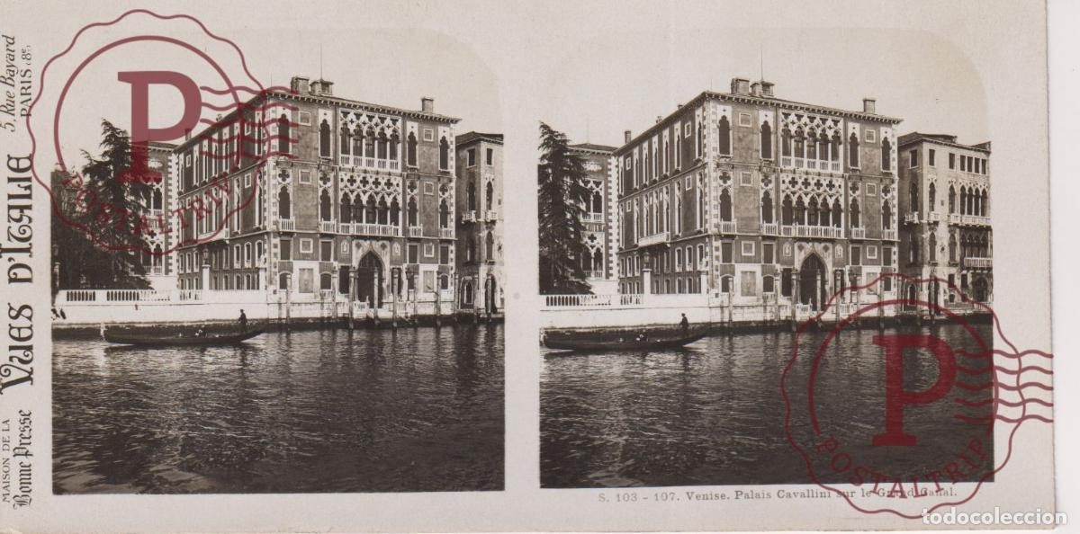 Fotograf&iacute;a antigua: VUES DITALIE. ITALIA. VENISE. PALAIS CAVALLINI GRAN CANAL. ESTEROSCOPICA ST&Eacute;R&Eacute;OSCOPIQUE STEREOSCOPI