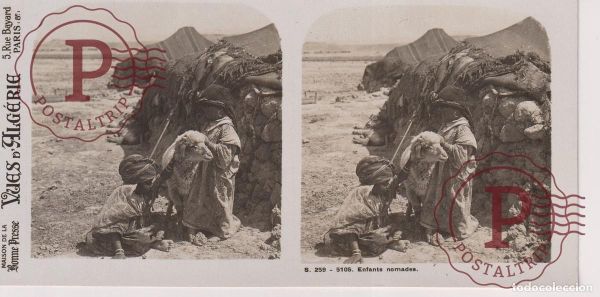 Fotograf&iacute;a antigua: VUES DALGERIE. ENFANTS NOMADES. ARGELIA. ESTEROSCOPICA ST&Eacute;R&Eacute;OSCOPIQUE STEREOSCOPIC +- 17.5X9CM
