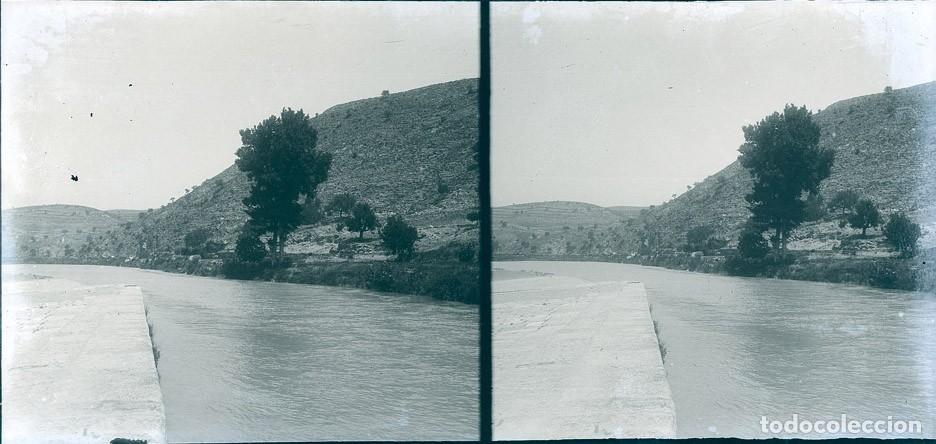 Fotograf&iacute;a antigua: ANTELLA VALENCIA EL JUCAR ANTES DE LA PRESA NEGATIVO CRISTAL ESTEREOSCOPICO 9 X 18 CM.