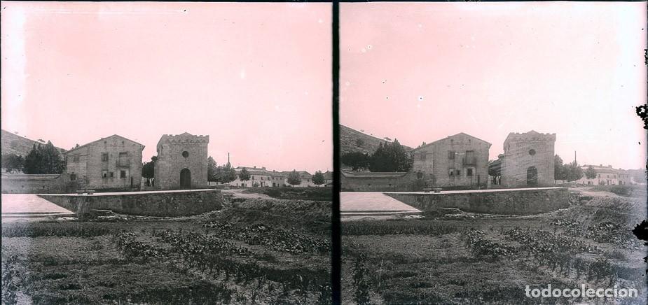 Fotograf&iacute;a antigua: ANTELLA VALENCIA VISTA DE LA PRESA DE LA ACEQUIA REAL NEGATIVO CRISTAL ESTEREOSCOPICO 9 X 18 CM.