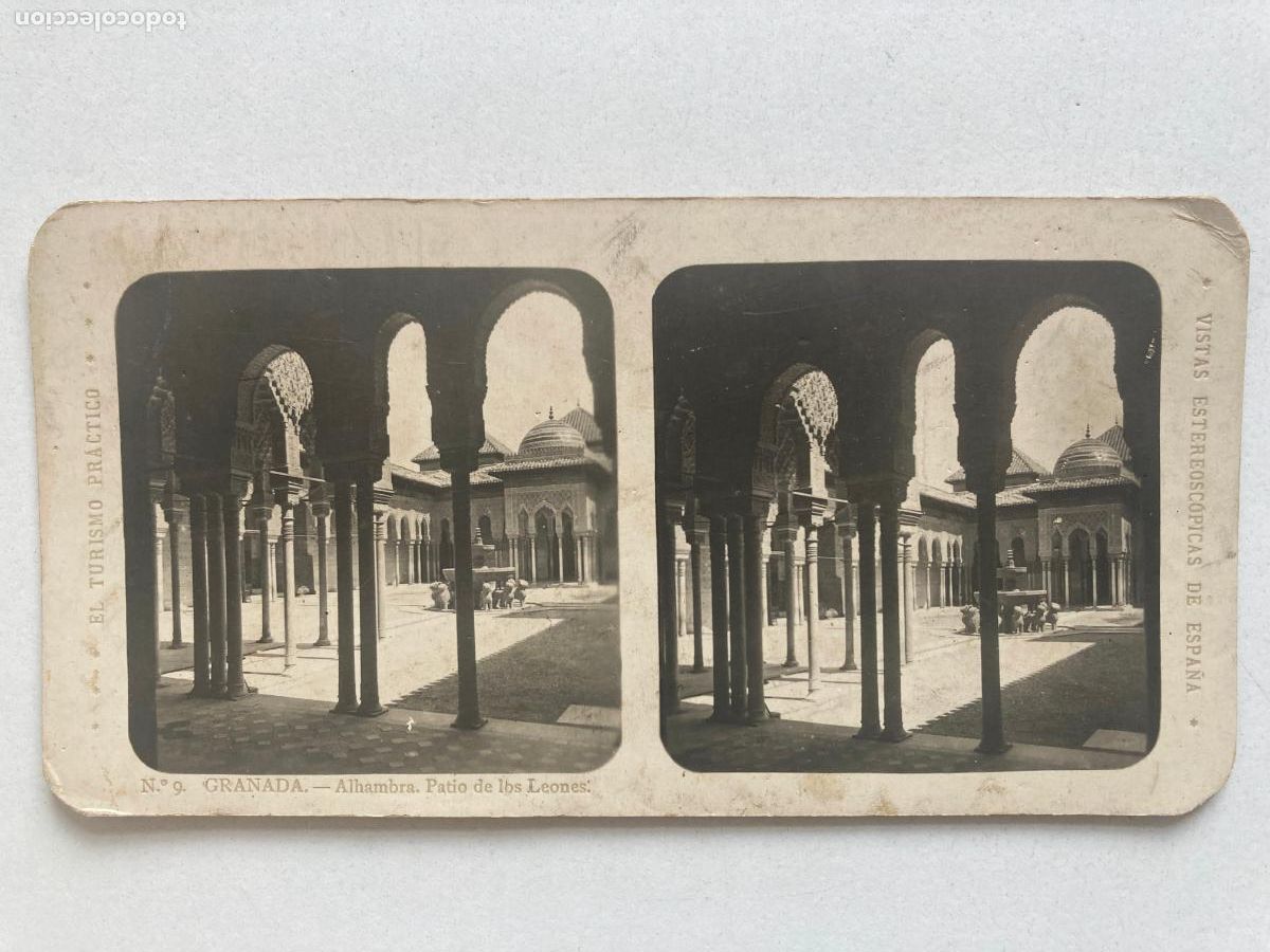 Fotograf&iacute;a antigua: VISTA ESTEREOSCOPICA, GRANADA N&ordm;9. ALHAMBRA. PATIO DE LOS LEONES