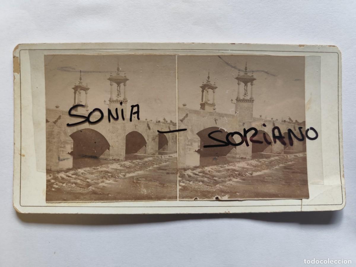 Fotograf&iacute;a antigua: VALENCIA. RIADA DEL A&Ntilde;O 1897, PUENTE DEL MAR - FOTOGRAFIA ESTEREOSCOPICA CARTON