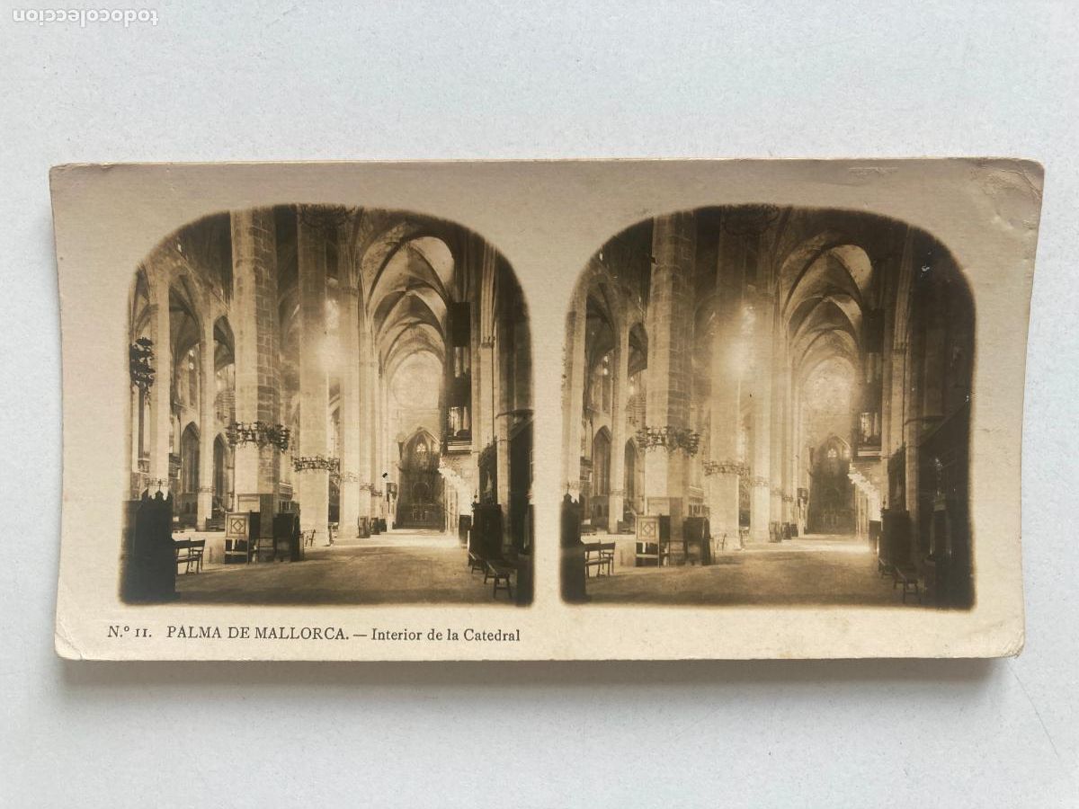 Fotograf&iacute;a antigua: VISTA ESTEREOSCOPICA, MALLORCA N&ordm;11. PALMA DE MALLORCA, INTERIOR DE LA CATEDRAL.